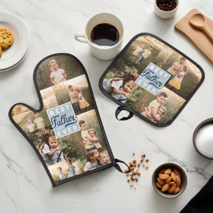 Best Father Ever Custom Family Photo Collage Oven Mitt & Pot Holder Set