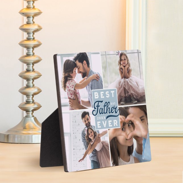 Best Father Ever Custom Four Photo Family Collage Plaque (Creator Uploaded)