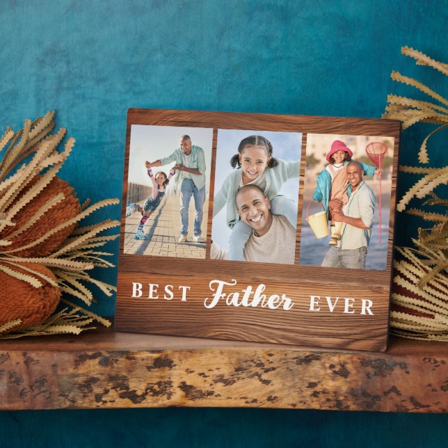 Best Father Ever Fathers Day 3 Photo Collage Plaque (Side)