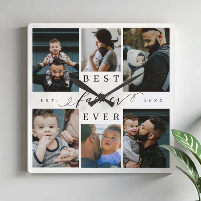 Best Father Ever | Father's Day 6 Photo Collage Square Wall Clock (Best Father Ever | Father's Day 6 Photo Collage Square Wall Clock)