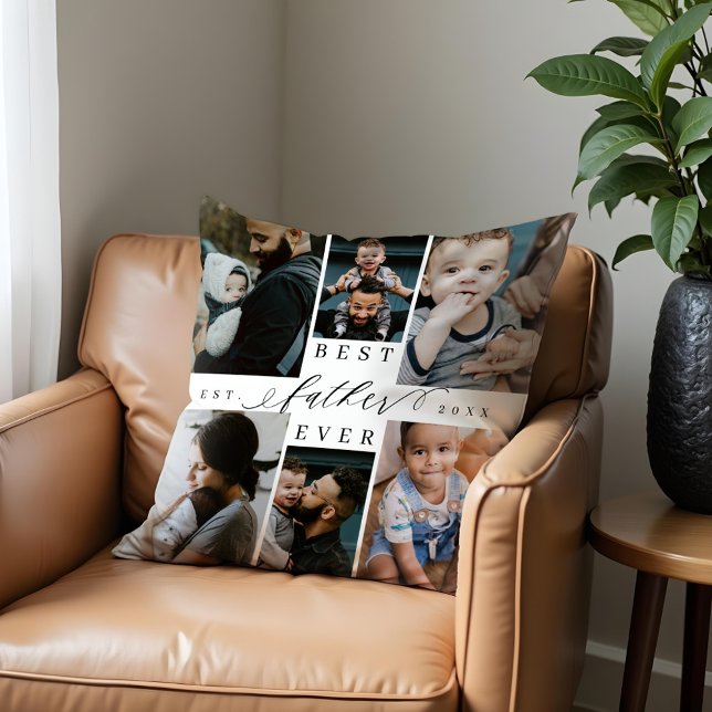 Best Father Ever | Father's Day 8 Photo Collage Cushion (Best Father Ever | Father's Day 8 Photo Collage Throw Pillow)