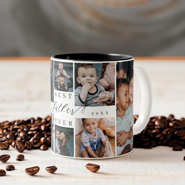 Best Father Ever | Father's Day 8 Photo Collage Two-Tone Coffee Mug (Best Father Ever | Father's Day 8 Photo Collage Two-Tone Coffee Mug)