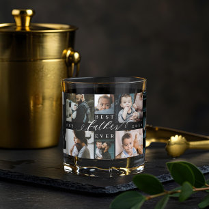Best Father Ever Father's Day 8 Photo Collage Whiskey Glass