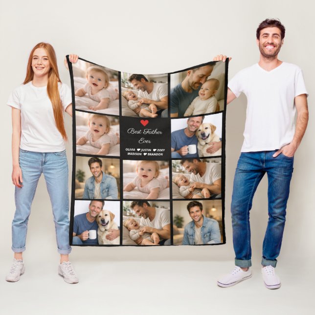 Best Father Ever Photo Collage | Personalised  Fleece Blanket (In Situ)