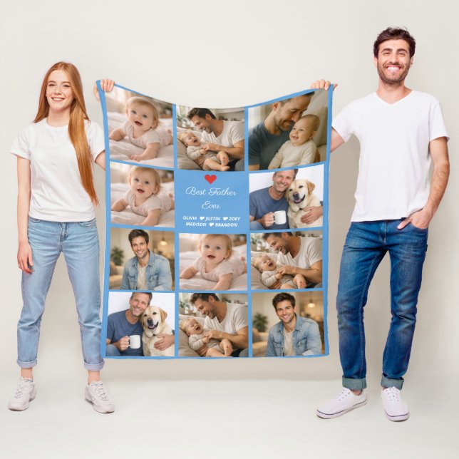 Best Father Ever Photo Collage | Personalised  Fleece Blanket (In Situ)