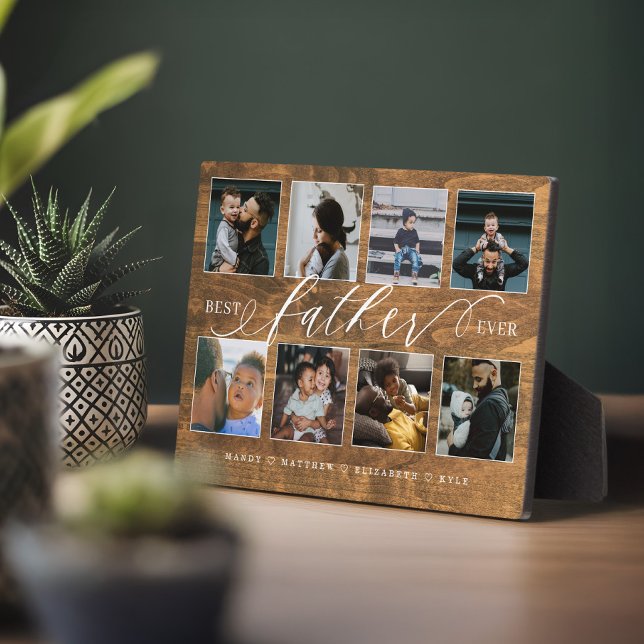 Best Father Ever Rustic Woodgrain Photo Collage Plaque (Best Father Ever Rustic Woodgrain Photo Collage Plaque)