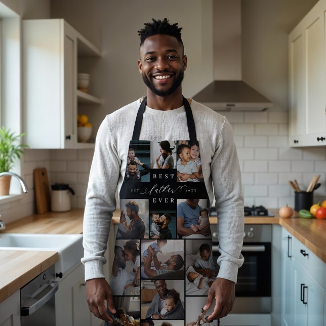 Best Father Ever Script Fathers Day Photo Collage Apron (Best Father Ever Script Fathers Day Photo Collage Apron)