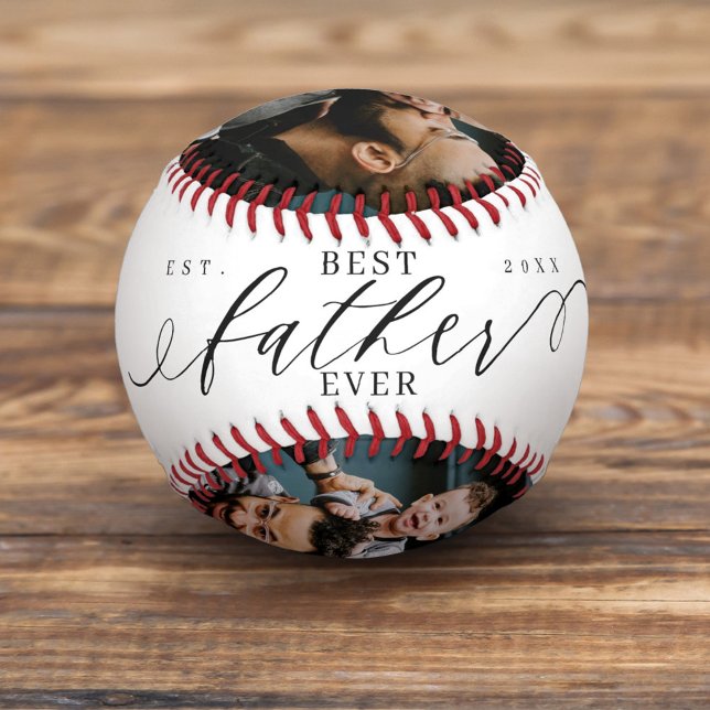 Best Father Ever Script Fathers Day Photo Collage Baseball (Creator Uploaded)