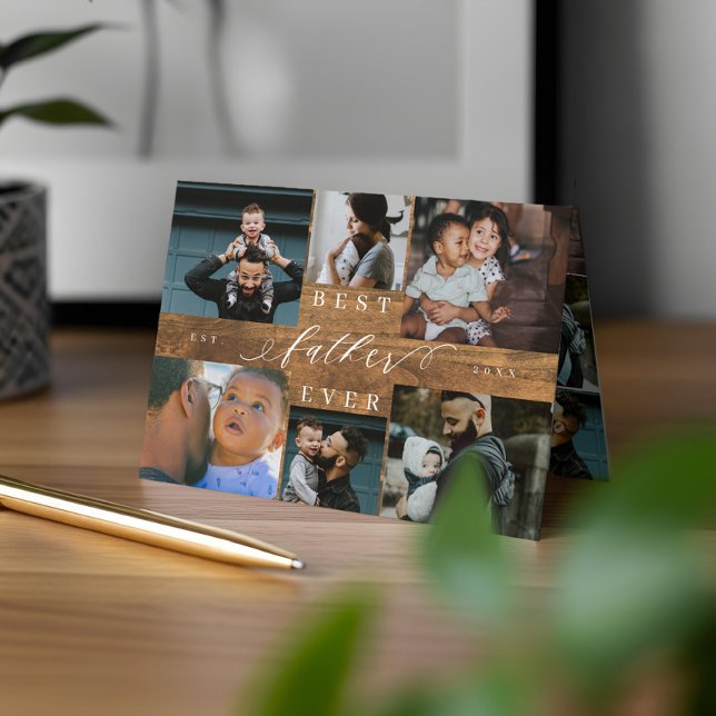 Best Father Ever Woodgrain Father's Day 6 Photo Card (Best Father Ever Woodgrain Father's Day 6 Photo Card)