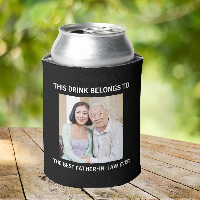 Best Father-in-Law Ever Personalised Photo Black Can Cooler (Creator Uploaded)