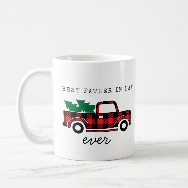 Best Father in Law Ever Plaid Christmas Truck  Coffee Mug (Left)