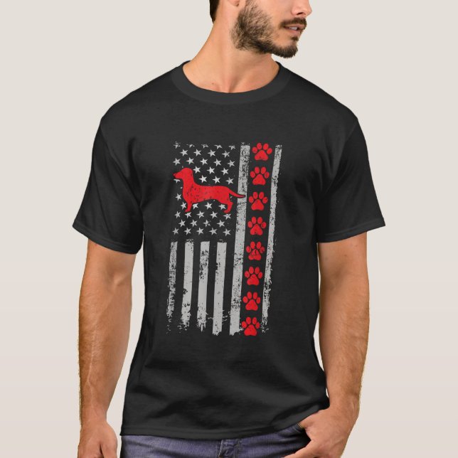 Best Firefighter Dachshund Mum Dad Ever US Flag Do T-Shirt (Front)