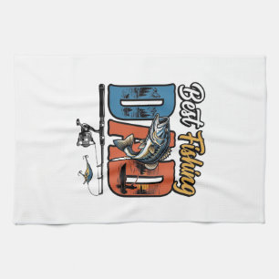 Best Fishing Dad Vintage Engraving Shirt Design_1 Tea Towel