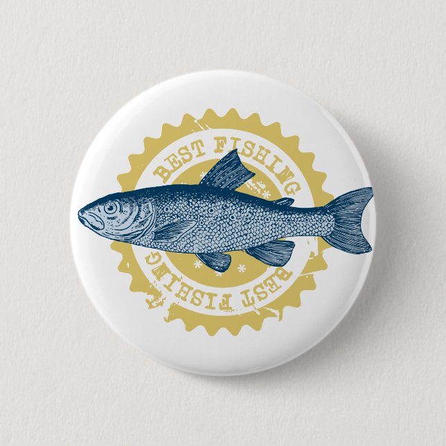 "Best fishing" trout fishing logo, 6 Cm Round Badge (Front)