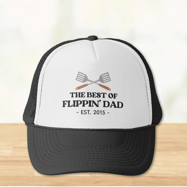 Best Flippin Dad Spatula Funny Retro Trucker Hat (Close up)