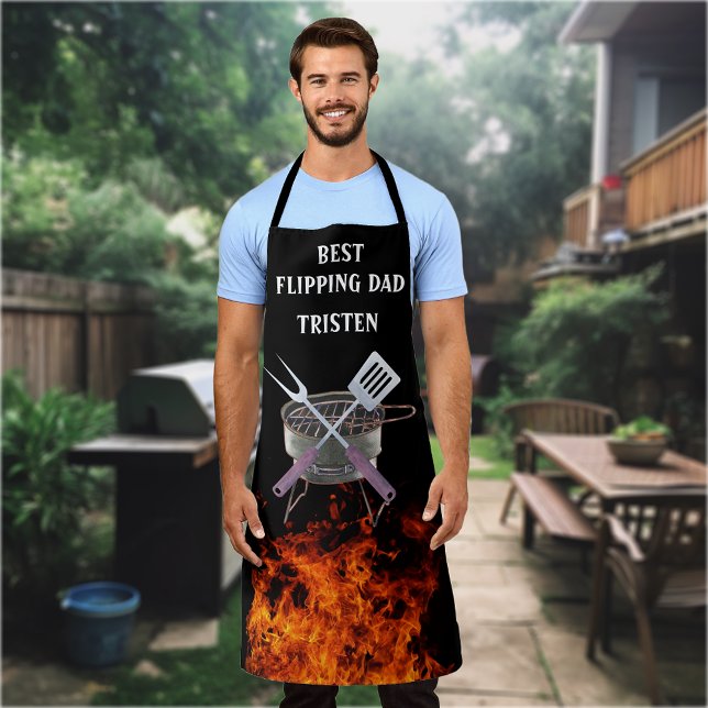 Best Flipping Dad Flame Name Monogram Grill BBQ  Apron (Creator Uploaded)