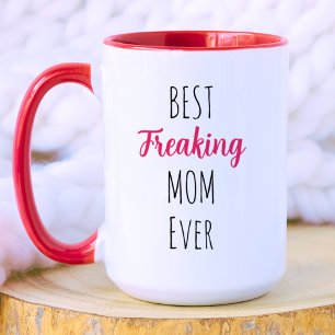 Best Freaking Mom Ever   Pink Mom Monogram  Mug