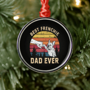 Best Frenchie Dad Ever Retro Metal Ornament