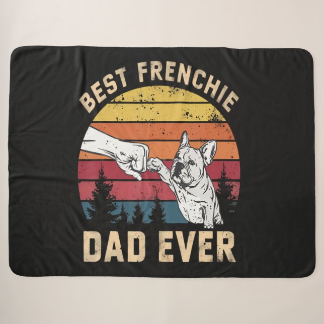 Best Frenchie Dad Ever Retro Sherpa Blanket (Front (Horizontal))