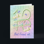 Best Friend 13th Birthday Butterfly Garden Card<br><div class="desc">A rainbow of colours,  pink flowers and lavender butterflies fills this girls 13th Happy Birthday card with joy for best friend.  Front name and inside verse may be personalised using the template provided.  Original design by Anura Design Studio.</div>