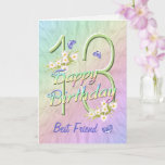 Best Friend 13th Birthday Butterfly Garden Card<br><div class="desc">A rainbow of colours,  pink flowers and lavender butterflies fills this girls 13th Happy Birthday card with joy for best friend.  Front name and inside verse may be personalised using the template provided.  Original design by Anura Design Studio.</div>