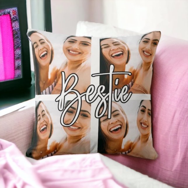 Best friend bbf photo collage text Throw Pillow (Creator Uploaded)