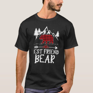 Best Friend Bear Christmas Pajama Red Plaid Buffal T-Shirt