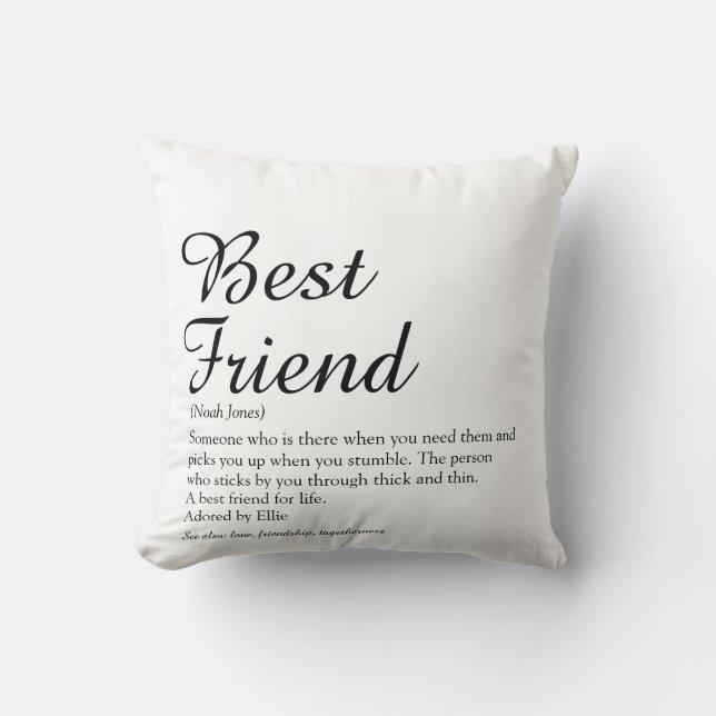 Best Friend BFF Definition Black and White Script Cushion (Front)