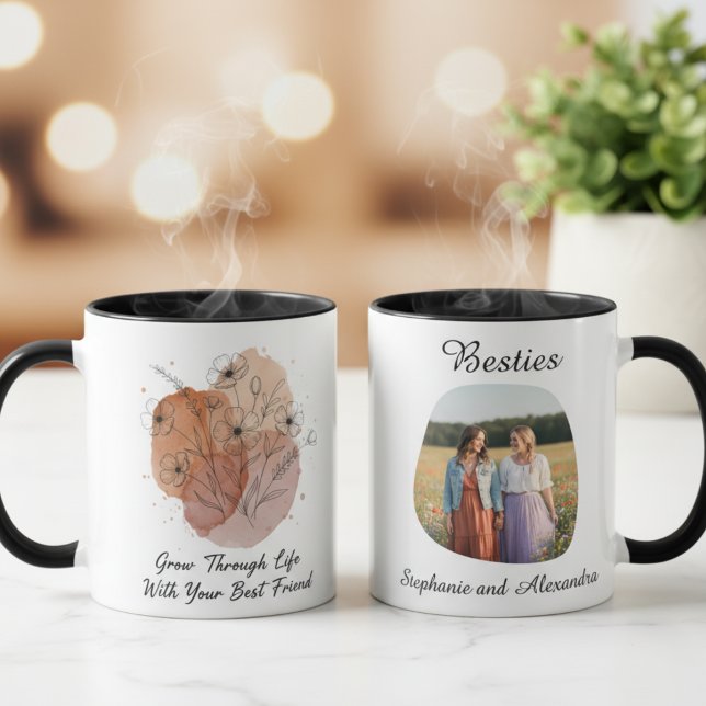Best Friend Birthday Gift Floral Soul Sister Mug (Best friend floral photo coffee mug)