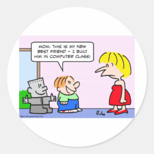 best friend built computer class classic round sticker
