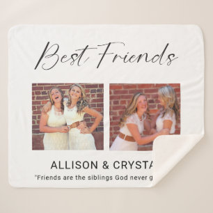 Best Friend Calligraphy 2 Photo Collage Quote Gift Sherpa Blanket