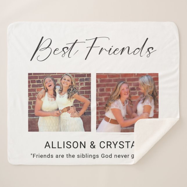 Best Friend Calligraphy 2 Photo Collage Quote Gift Sherpa Blanket (Front (Horizontal))