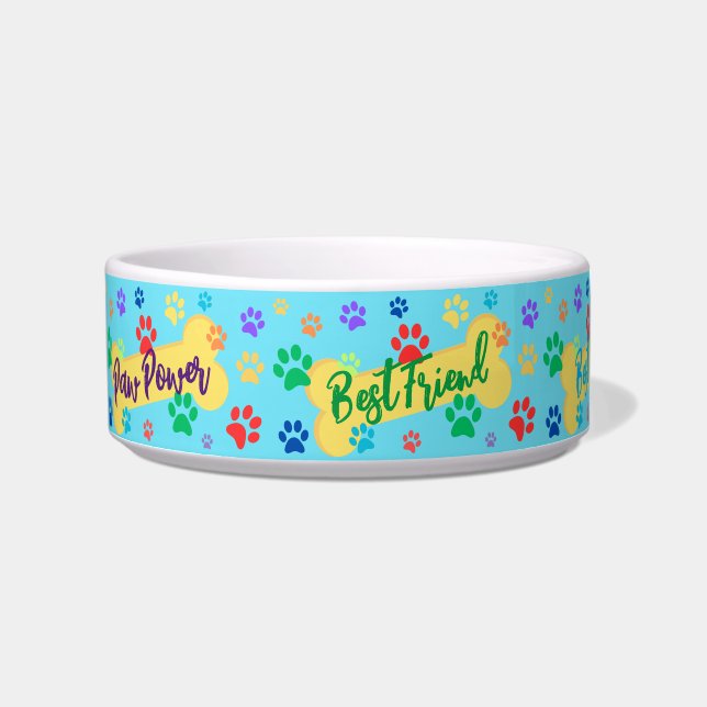 Best Friend Customisable Paws & Bones Dog Bowl (Front)