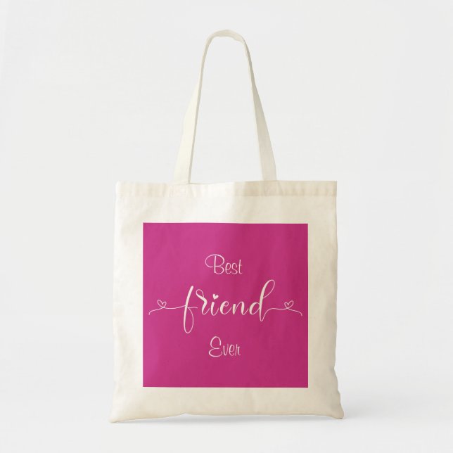 Best Friend Ever & Hearts Magenta Pink Tote Bag (Front)