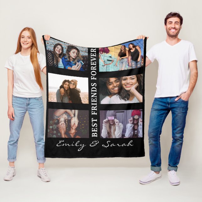 Best Friend Forever Custom 6 Photo collage & Name Fleece Blanket (In Situ)