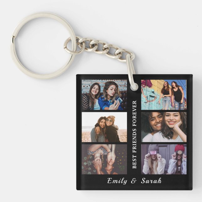 Best Friend Forever Custom 6 Photo collage & Name  Key Ring (Front)