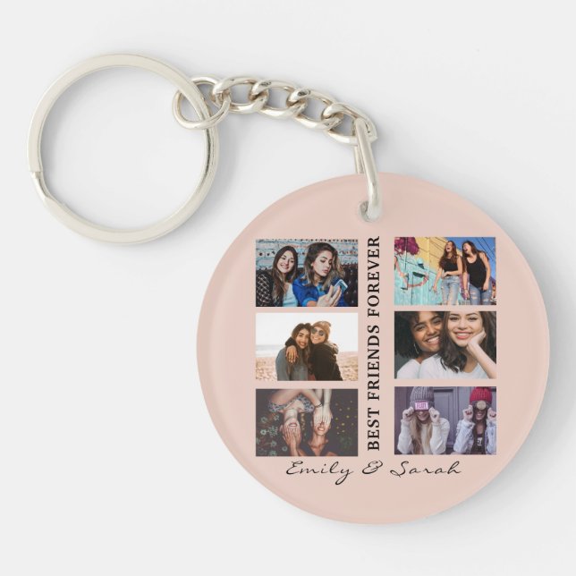 Best Friend Forever Custom 6 Photo collage & Name Key Ring (Front)