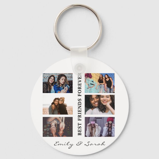 Best Friend Forever Custom 6 Photo collage & Name  Key Ring (Front)