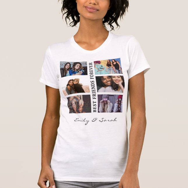Best Friend Forever Custom 6 Photo collage & Name T-Shirt (Front)