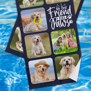 Best Friend Has Paws Custom Pet Dog Photo Collage Beach Towel