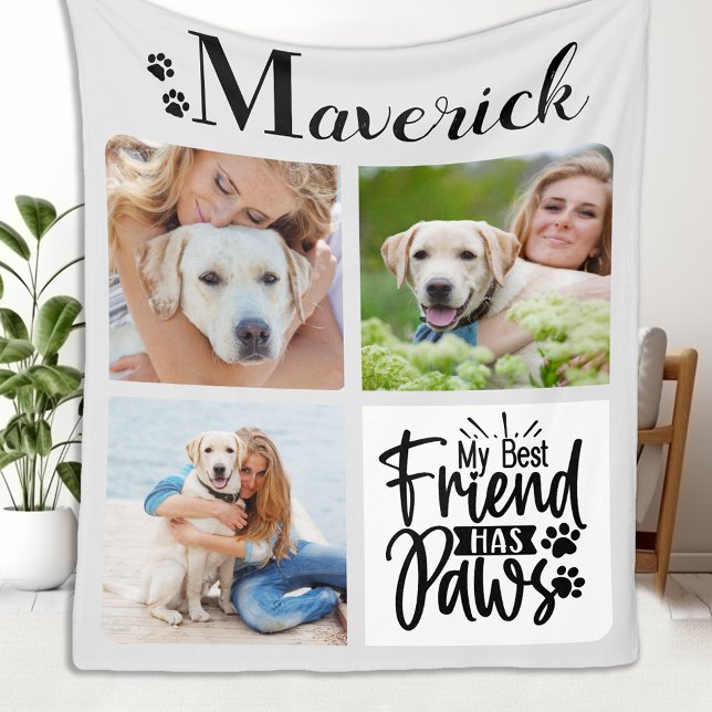Best Friend Has Paws Custom Pet Photo Dog Lover Fleece Blanket (Creator Uploaded)
