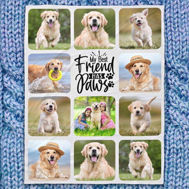 Best Friend Has Paws Pet Photo Collage Dog Lover Fleece Blanket (Creator Uploaded)