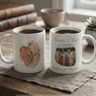 Best Friend Photo Gift with Watercolor Floral Art Mug