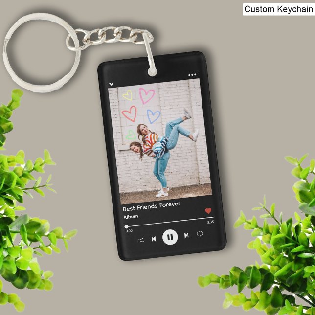 Best Friend Photo & Name Music Player Black Key Ring (Best Friend Photo & Name Music Player Black Keychain)