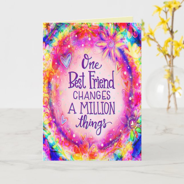 Best Friend Pretty Pink Floral Fun Inspirivity Card (Yellow Flower)