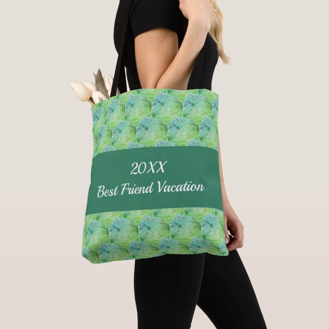 Best Friend Vacation Artistic Green Girls Trip Tote Bag (Close Up)