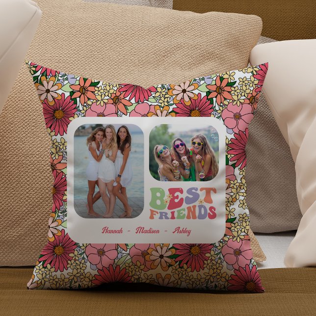 Best Friends 2 Photos Groovy Flowers Cushion (Creator Uploaded)
