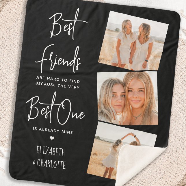 Best Friends 3 Photo Personalised Friendship  Sherpa Blanket (Creator Uploaded)