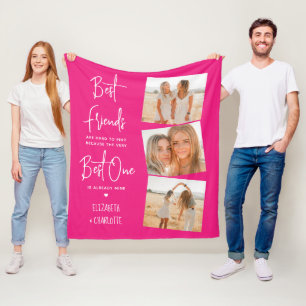Best Friends 3 Photo Trendy Hot Pink Friendship Fleece Blanket