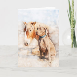 Best friends - a draught   horse and a dog card